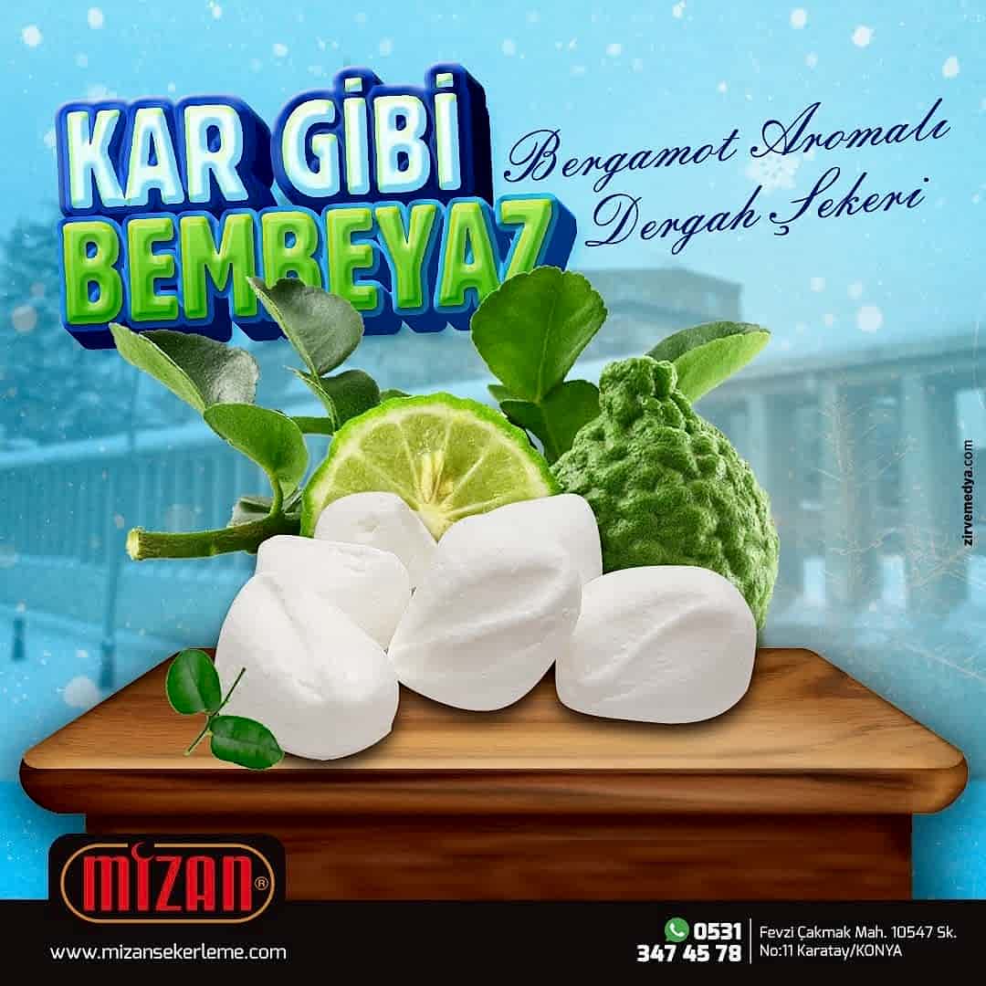 Kar gibi bembeyaz Bergamot Aromalı Dergah Şekeri 
